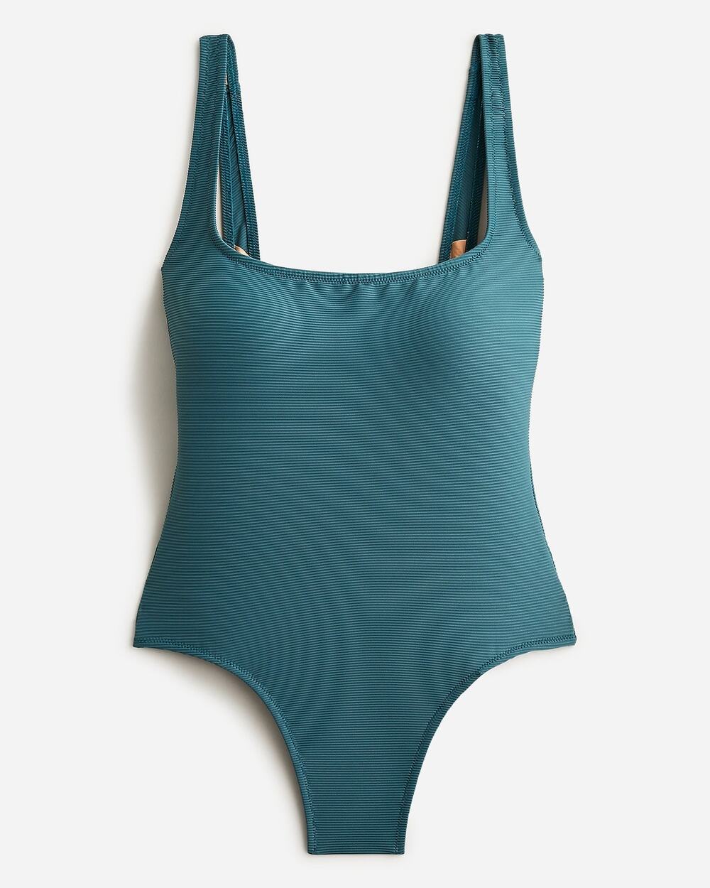 New J. Crew Teal Green Ribbed Square Neck One-Piece Swim Bathing Suit Size 22